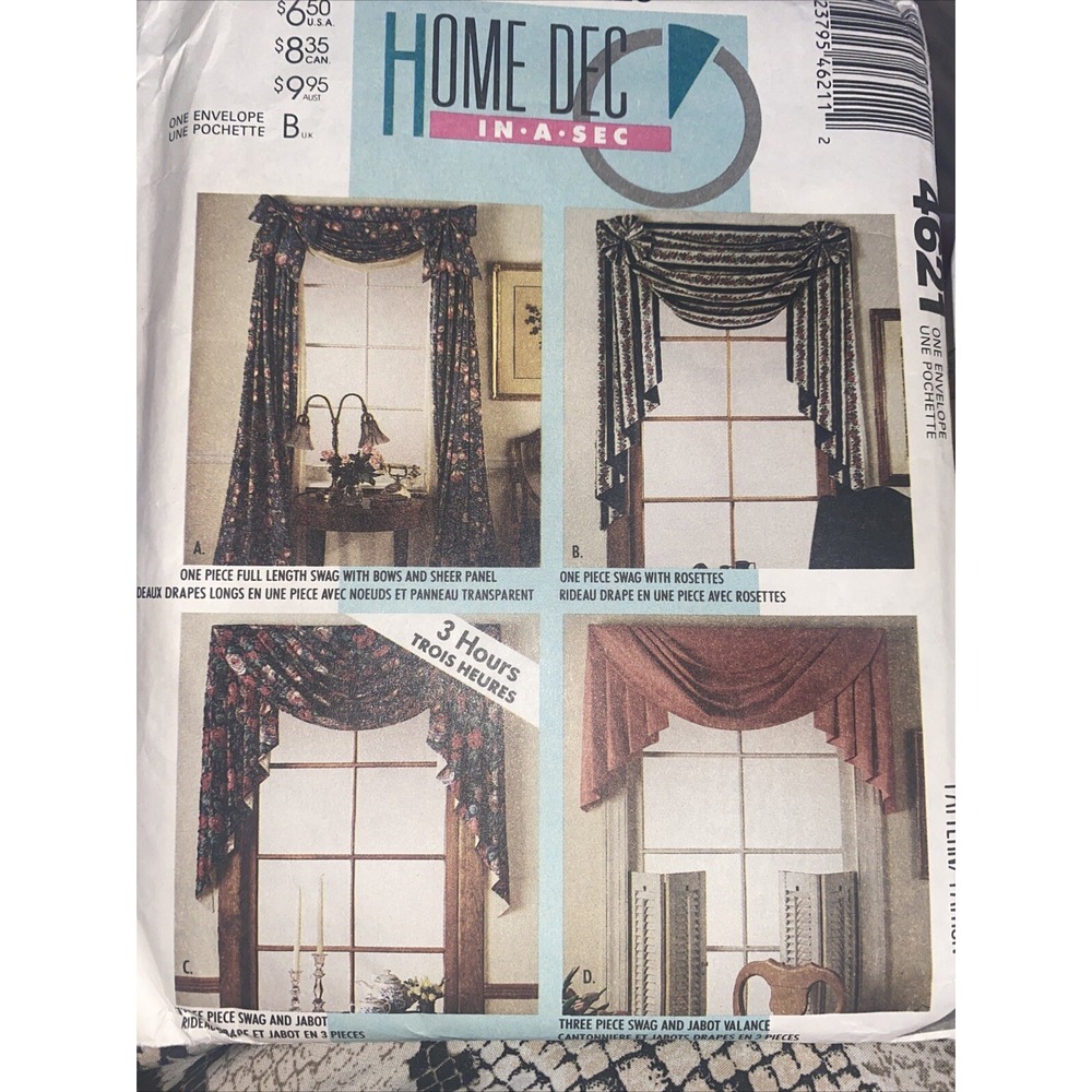Vintage McCalls 4621 Sewing Pattern Home Decor Window Valance Swag Jabot Uncut